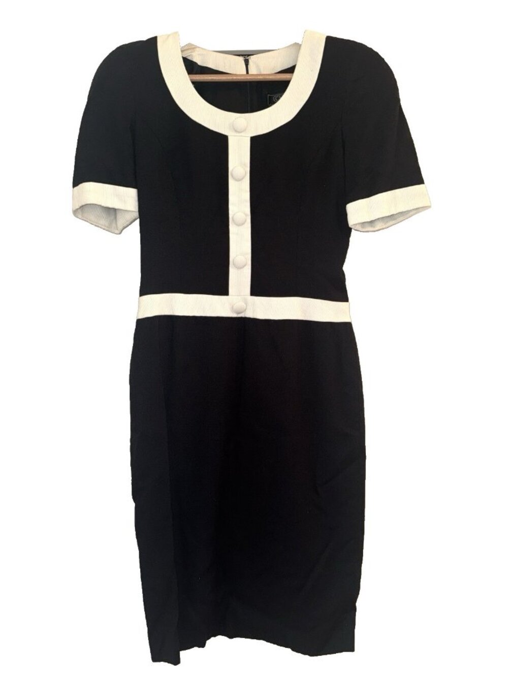 Vtg CAROLINA HERRERA DRESS Sz 6 Colorblock Linen Black White Shoulder Pads Lined
